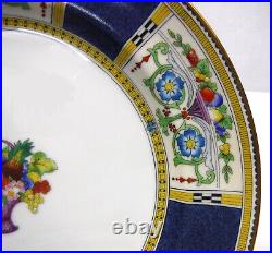 NORITAKE china N747 Set of 6 ENAMELED FRUIT BASKET Blue Panels Dinner Plates
