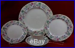 NORITAKE china PINK & BLUE FLOWERS ON A VINE N167 60-piece SET SERVICE for 12