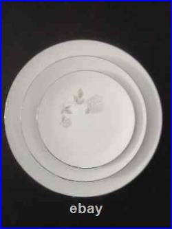 NORITAKE china ROSAY 29 piece Set Gray White Rose Euc