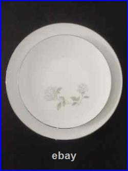 NORITAKE china ROSAY 29 piece Set Gray White Rose Euc