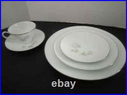 NORITAKE china ROSAY 29 piece Set Gray White Rose Euc