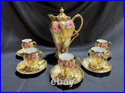 Nippon Old Noritake Hand painted Roses Gold plated bone china Tea/Choloate Set