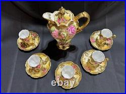 Nippon Old Noritake Hand painted Roses Gold plated bone china Tea/Choloate Set
