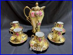 Nippon Old Noritake Hand painted Roses Gold plated bone china Tea/Choloate Set