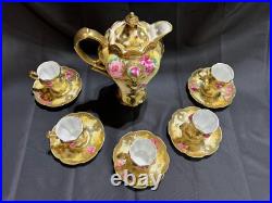 Nippon Old Noritake Hand painted Roses Gold plated bone china Tea/Choloate Set
