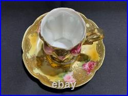 Nippon Old Noritake Hand painted Roses Gold plated bone china Tea/Choloate Set