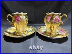 Nippon Old Noritake Hand painted Roses Gold plated bone china Tea/Choloate Set