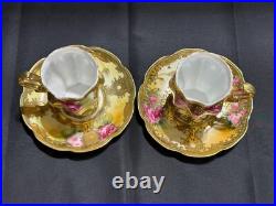 Nippon Old Noritake Hand painted Roses Gold plated bone china Tea/Choloate Set