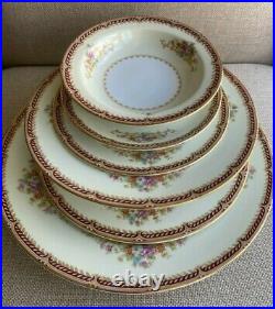 Noritake 30 Pc Set (5 Pl Settings) Pattern (Mystery #179) Maroon Rope Band 1945