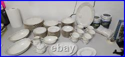 Noritake 7273 Marianne Platinum-Rimmed 12-Person China Set of 90 p. Excellent