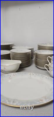 Noritake 7273 Marianne Platinum-Rimmed 12-Person China Set of 90 p. Excellent
