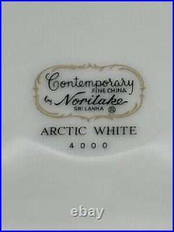 Noritake ARCTIC WHITE Embossed Rim 10 5/8 DINNER PLATES All White SET OF 4 #A