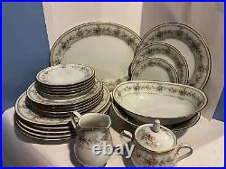 Noritake Appliqué 3016 24 Pc-plates, Bread, Salad, CRM & Sug, Serve Pieces Beaut