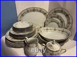 Noritake Appliqué 3016 24 Pc-plates, Bread, Salad, CRM & Sug, Serve Pieces Beaut