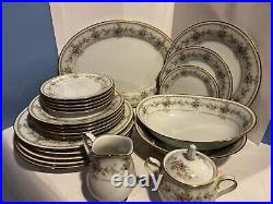 Noritake Appliqué 3016 24 Pc-plates, Bread, Salad, CRM & Sug, Serve Pieces Beaut