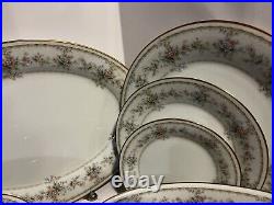Noritake Appliqué 3016 24 Pc-plates, Bread, Salad, CRM & Sug, Serve Pieces Beaut