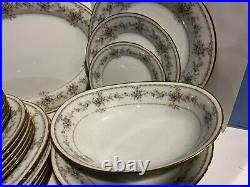 Noritake Appliqué 3016 24 Pc-plates, Bread, Salad, CRM & Sug, Serve Pieces Beaut