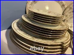 Noritake Appliqué 3016 24 Pc-plates, Bread, Salad, CRM & Sug, Serve Pieces Beaut