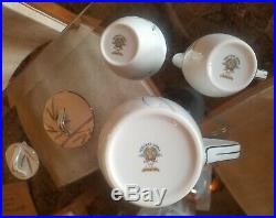Noritake Bambina Japan China Coffee / Tea Pot Sugar Creamer Set Silver Platinum