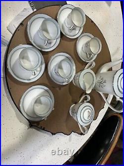 Noritake Blue Bell Platinum Rim #5558 6 setting tea set WithCreamer & Sugar Bowl