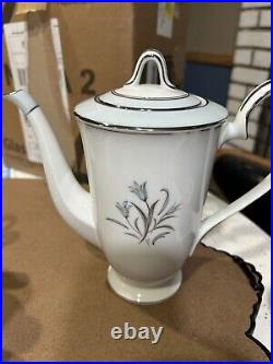 Noritake Blue Bell Platinum Rim #5558 6 setting tea set WithCreamer & Sugar Bowl