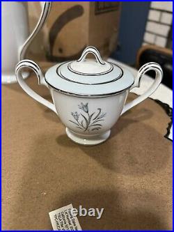 Noritake Blue Bell Platinum Rim #5558 6 setting tea set WithCreamer & Sugar Bowl