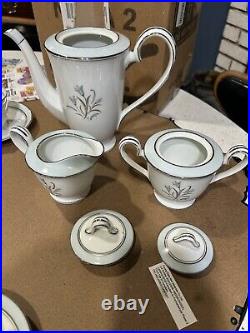 Noritake Blue Bell Platinum Rim #5558 6 setting tea set WithCreamer & Sugar Bowl