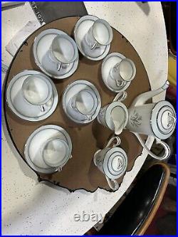Noritake Blue Bell Platinum Rim #5558 6 setting tea set WithCreamer & Sugar Bowl