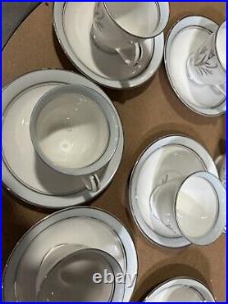 Noritake Blue Bell Platinum Rim #5558 6 setting tea set WithCreamer & Sugar Bowl