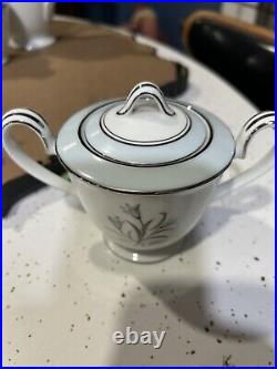 Noritake Blue Bell Platinum Rim #5558 6 setting tea set WithCreamer & Sugar Bowl