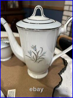 Noritake Blue Bell Platinum Rim #5558 6 setting tea set WithCreamer & Sugar Bowl