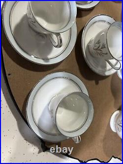 Noritake Blue Bell Platinum Rim #5558 6 setting tea set WithCreamer & Sugar Bowl