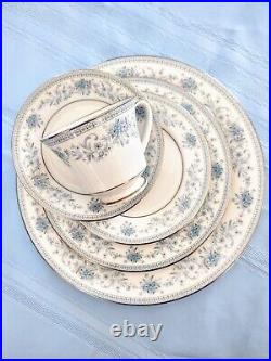 Noritake Blue Hill 2482 Plates and Teacup 1 Place Setting Fine China 5 Pieces