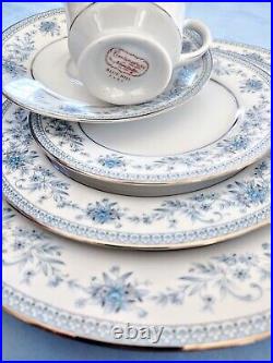 Noritake Blue Hill 2482 Plates and Teacup 1 Place Setting Fine China 5 Pieces