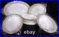 Noritake Bone China 9704 SAKURA 5PC Serving Set oval Platters, 2 veg bowls, Gravy