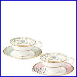 Noritake Bone China Tea And Coffee Yoshino Bowl Dish Pair Set Green Pink Japan