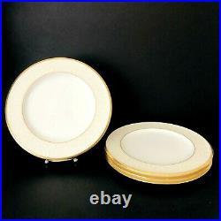 Noritake Bone China WHITE Palace DINNER PLATES 4753 Set of 4 GOLD Trim MINT
