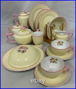 Noritake Breakfast 12 Piece Set Yellow with Pink Trim & Floral Bouquet