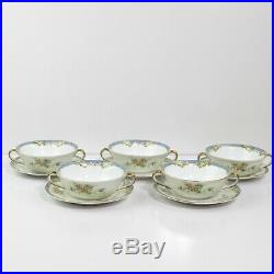 Noritake Casino China Porcelain Gold Trim Floral Set Of 5 Soup Bowls With Plates