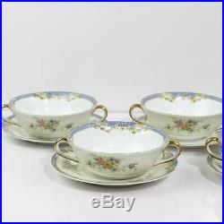 Noritake Casino China Porcelain Gold Trim Floral Set Of 5 Soup Bowls With Plates