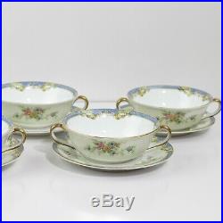 Noritake Casino China Porcelain Gold Trim Floral Set Of 5 Soup Bowls With Plates