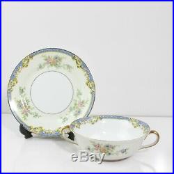 Noritake Casino China Porcelain Gold Trim Floral Set Of 5 Soup Bowls With Plates
