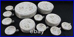 Noritake Chatham 5502 China 40-Piece Set Seating 8 Pink Flowers Platinum Trim