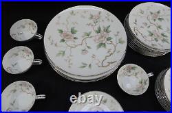 Noritake Chatham 5502 China 40-Piece Set Seating 8 Pink Flowers Platinum Trim