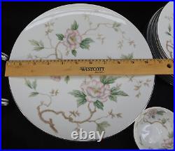 Noritake Chatham 5502 China 40-Piece Set Seating 8 Pink Flowers Platinum Trim