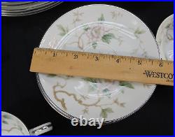 Noritake Chatham 5502 China 40-Piece Set Seating 8 Pink Flowers Platinum Trim