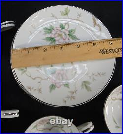 Noritake Chatham 5502 China 40-Piece Set Seating 8 Pink Flowers Platinum Trim