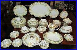 Noritake Chevonia 8 Dinner Service China 67 pc set Gold Teapot Cup Plate Platter
