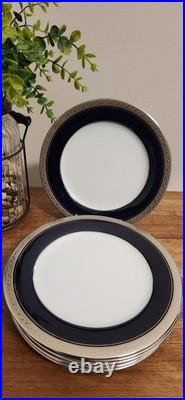 Noritake China 4170 Crestwood Cobalt Platinum Set of 6 Salad Plates 8¼ NEW