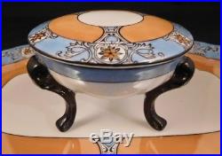 Noritake China Art Deco Luster Ware Vanity Dresser Set, Tray-Jars-Hatpin Holder+